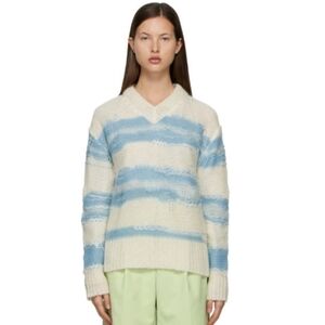 ACNE STUDIOS DISTRESSED OFF WHITE AND BLUE SWEATER